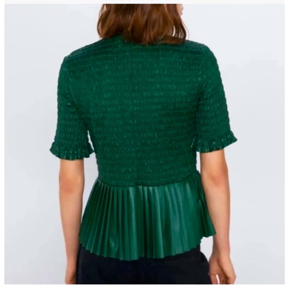 Zara Faux Leather Crinkle Peplum Top - Picture 2 of 4